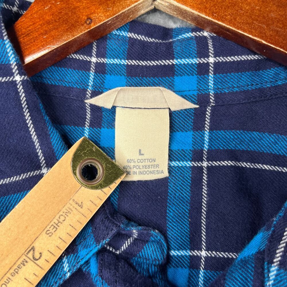 Duluth Trading Co Long Sleeve Button Down Shirt Womens Large Blue Plaid Roll Tab - Picture 6 of 15